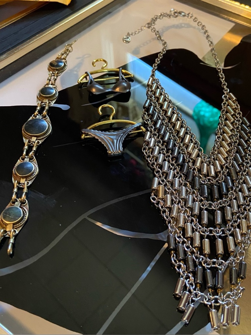 Silver Loft Multi-Strand Fringe Necklace, Silver Bracelet, and Bikini Earrings